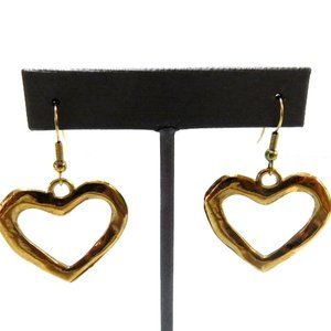 Goldtone Heart, Dangle Earrings, Hollow Center, Fishhook Closure